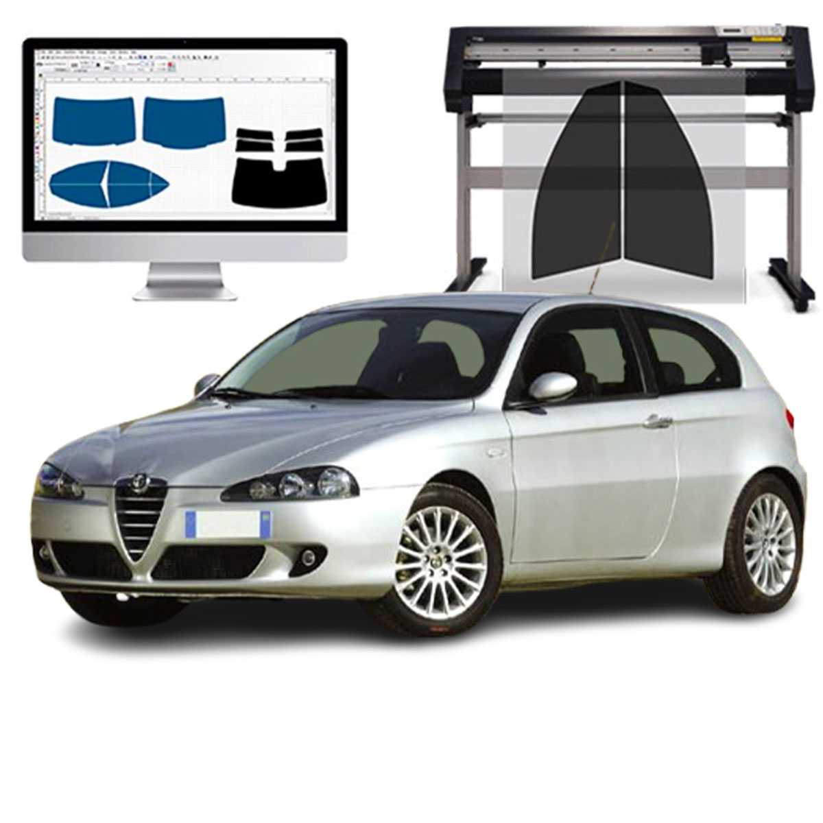 Alfa Romeo 147 3P dal 2001 al 2005 Pellicole Oscuranti Vetri Pre-Tagliate Vetri Neri per Auto Oscuramento vetri in Italia