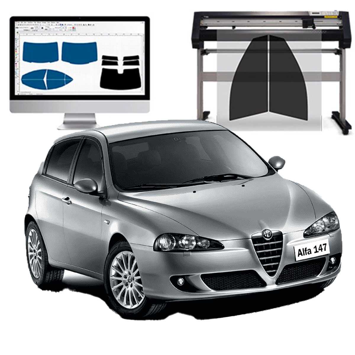 Alfa Romeo 147 3P dal 2006 ad OGGI Pellicole Oscuranti Vetri Pre-Tagliate Vetri Neri per Auto Oscuramento vetri in Italia