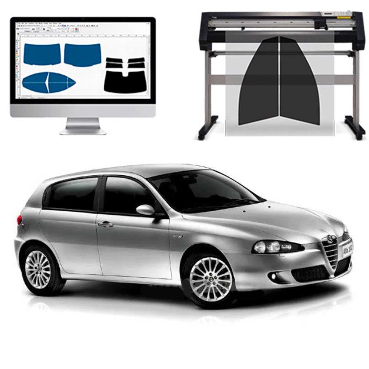 Alfa Romeo 147 5P dal 2006 al 2016 Pellicole Oscuranti Vetri Pre-Tagliate Vetri Neri per Auto Oscuramento vetri in Italia