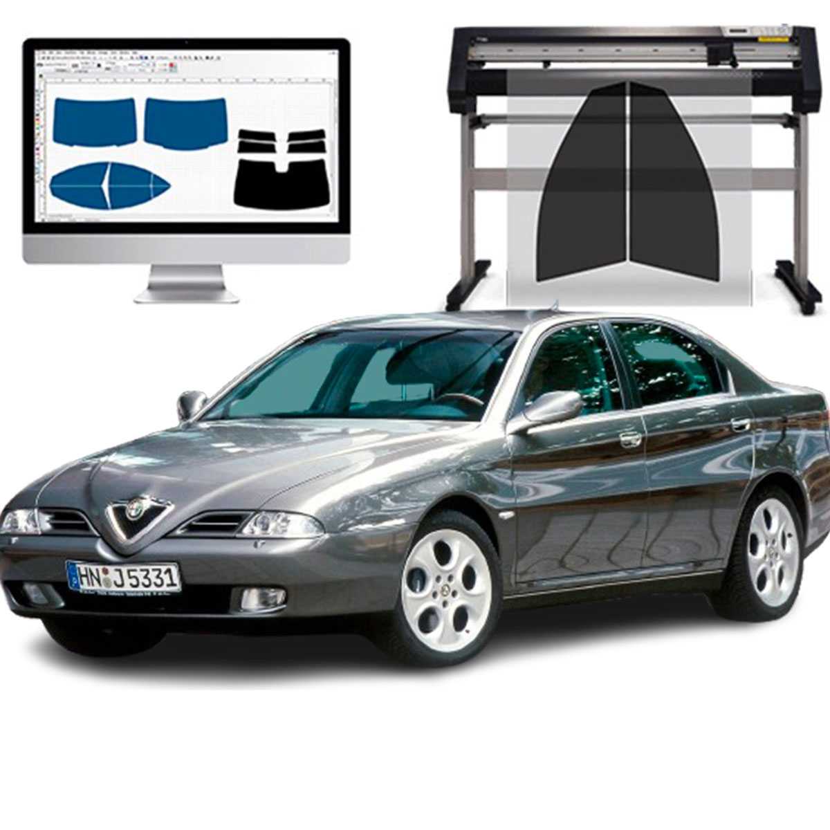 Alfa Romeo 166 Berlina dal 1999 al 2006 Pellicole Oscuranti Vetri Pre-Tagliate Vetri Neri per Auto Oscuramento vetri in Italia