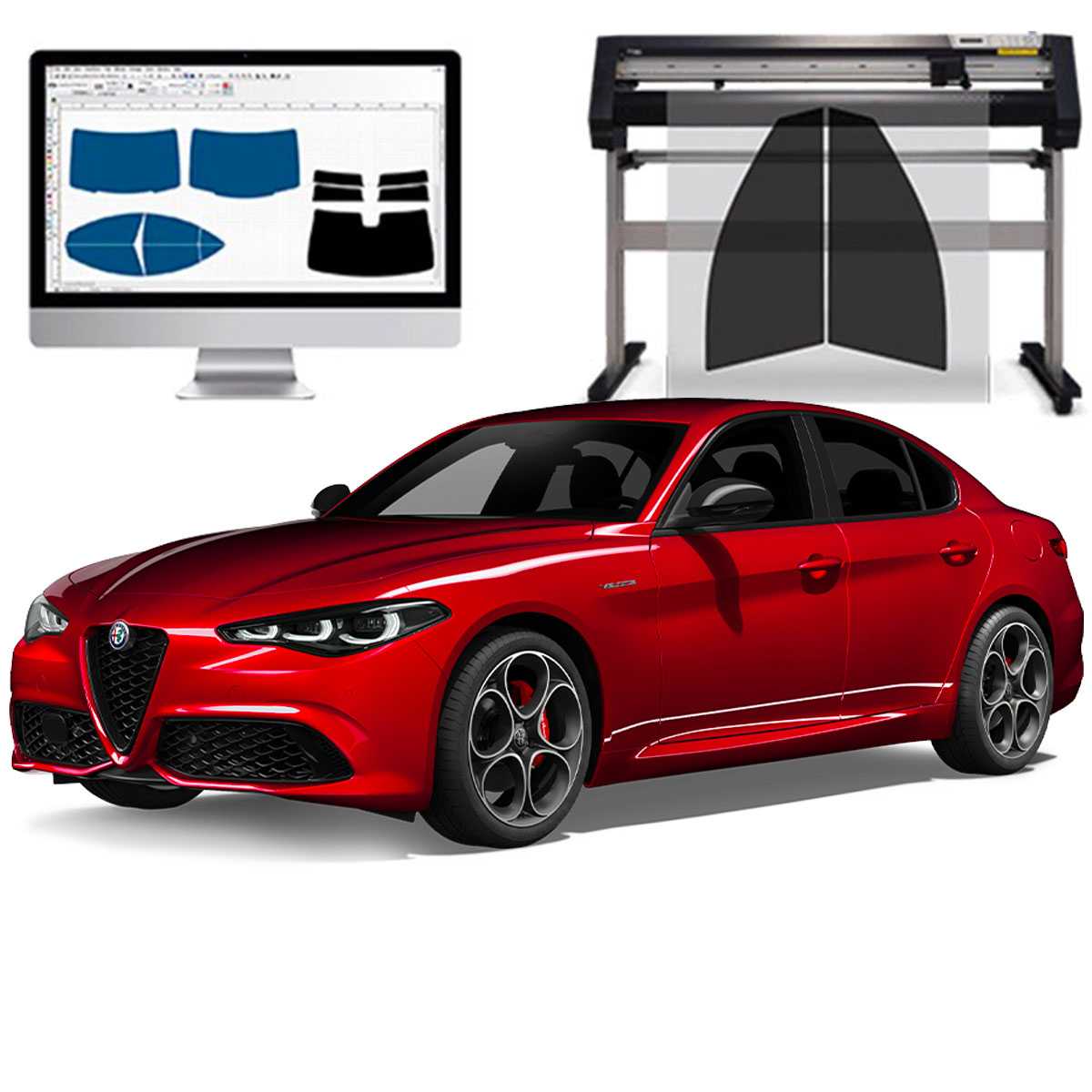 Alfa Romeo Giulia dal 2016 ad OGGI Pellicole Oscuranti Vetri Pre-Tagliate Vetri Neri per Auto Oscuramento vetri in Italia