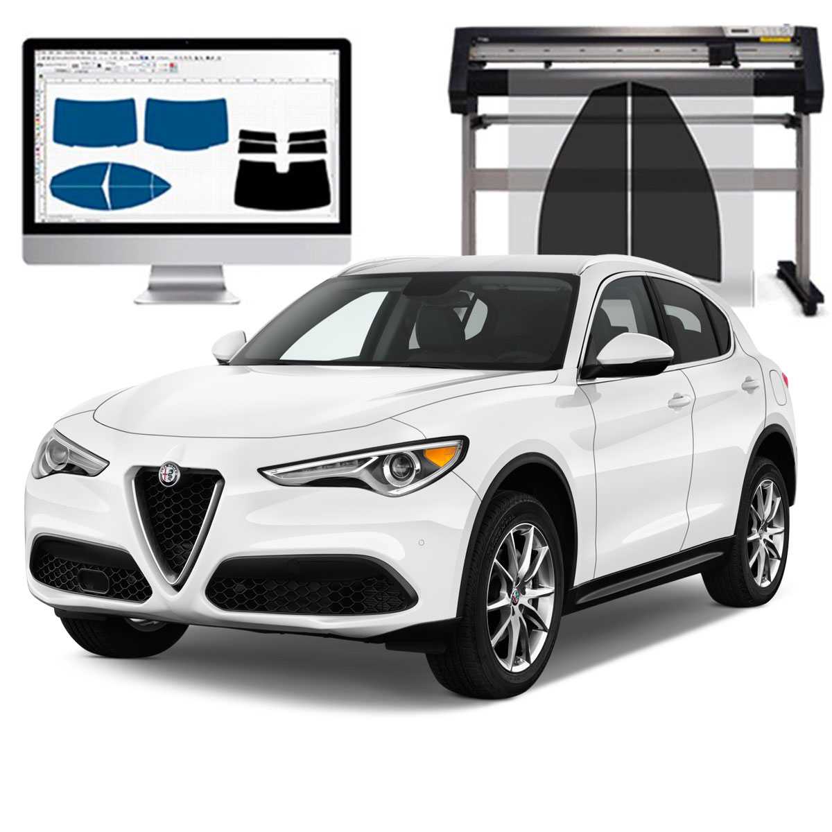 Alfa Romeo Stelvio dal 2017 ad OGGI Pellicole Oscuranti Vetri Pre-Tagliate Vetri Neri per Auto Oscuramento vetri in Italia